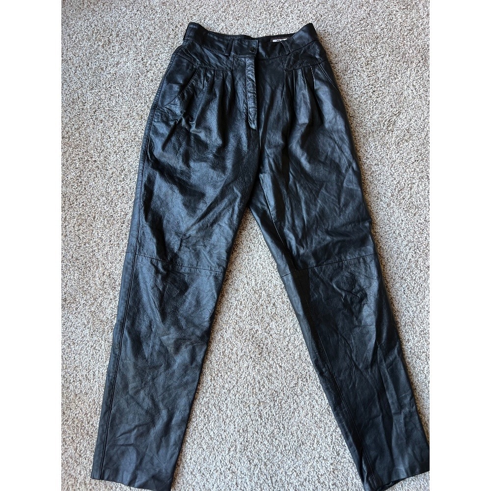 Vintage 80s Leather Pants‎ High Waist Pleated Black Size 6 Toffs